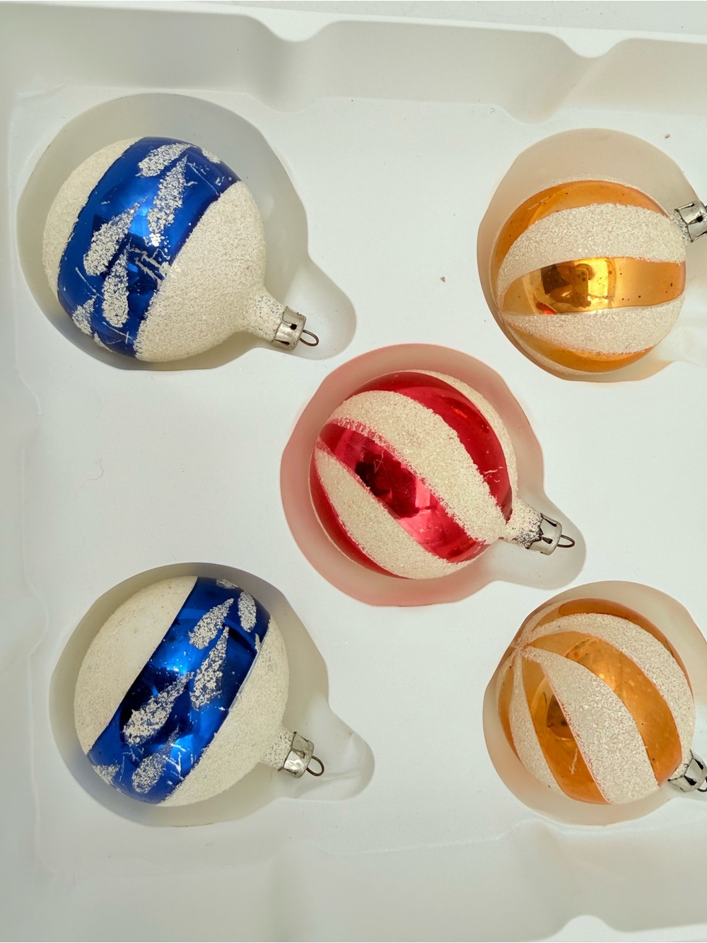 Vintage Holiday Glass Ornaments - Red, Blue & Gold